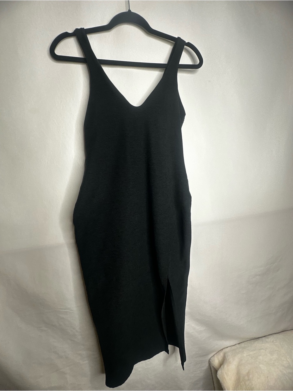 Beyond Yoga Black V-Neck Midi Dress with Front Slit
